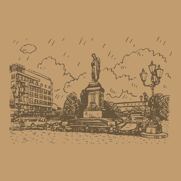 Monument au poète russe Pouchkine à Moscou Place Pouchkine . — Image vectorielle