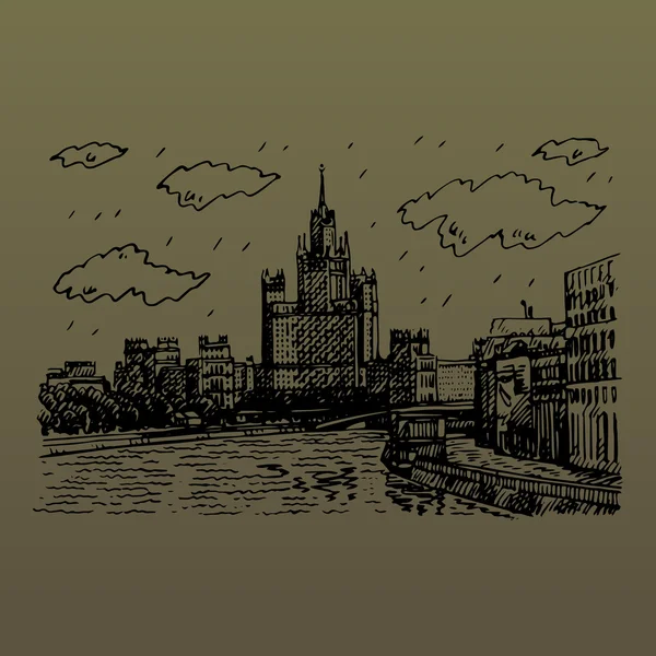 Paesaggio urbano di Mosca. Vista del Kotelnicheskaya Embankment High-Rise Building . — Vettoriale Stock