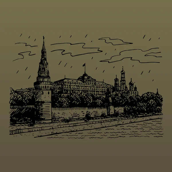 Vista del Kremlin de Moscú y el río Moscú, Rusia . — Vector de stock