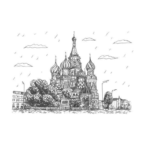 Uitzicht op de St. Basil's Cathedral op het Rode plein in Moskou, Rusland. — Stockvector