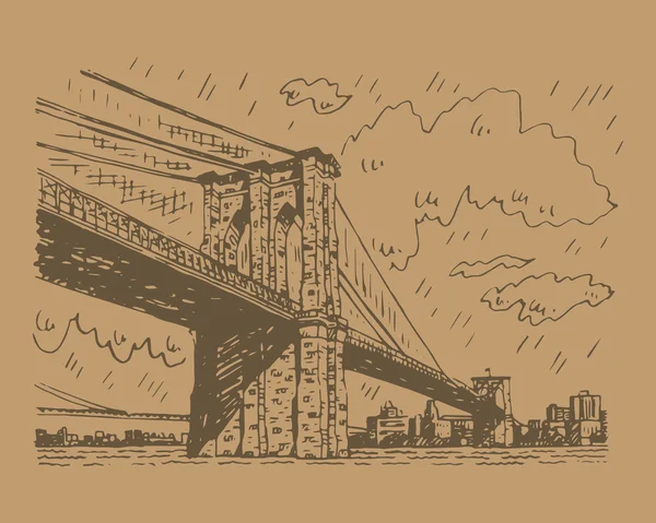 Brooklyn Bridge a New York, Stati Uniti . — Vettoriale Stock