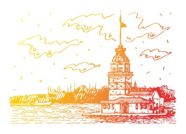 Kız Kulesi Boğaziçi Boğazı, Istanbul, Türkiye üzerinde görünümünü. 