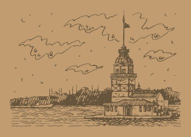 Kız Kulesi Boğaziçi Boğazı, Istanbul, Türkiye üzerinde görünümünü. 