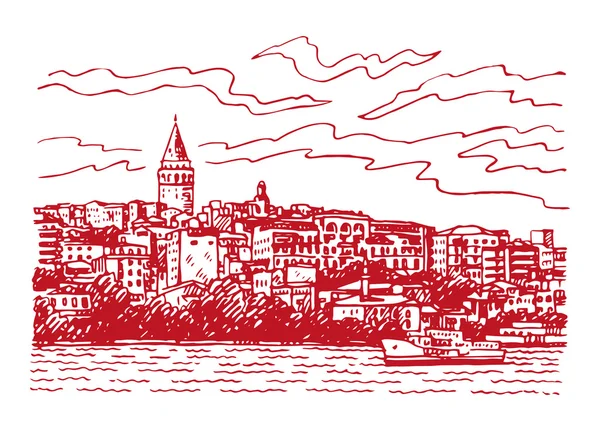 Vista de Karakoy y la Torre Galata desde el Bósforo, Estambul, Turquía . — Vector de stock