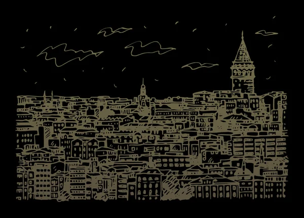 Paisaje urbano de Estambul con torre Galata . — Vector de stock