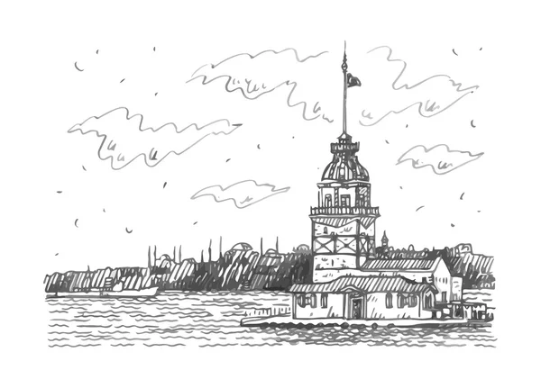 Vista de la Torre de la Doncella en el estrecho del Bósforo, Estambul, Turquía . — Archivo Imágenes Vectoriales