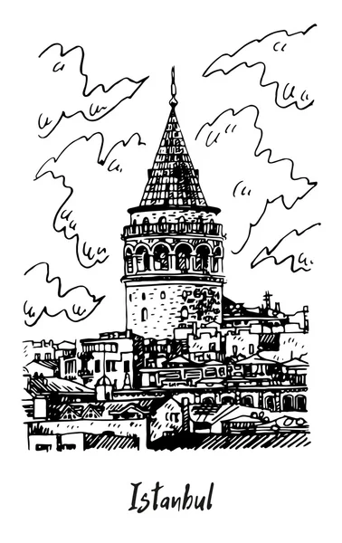 Galata Tower, Istanbul, Turkiet. Royaltyfria illustrationer