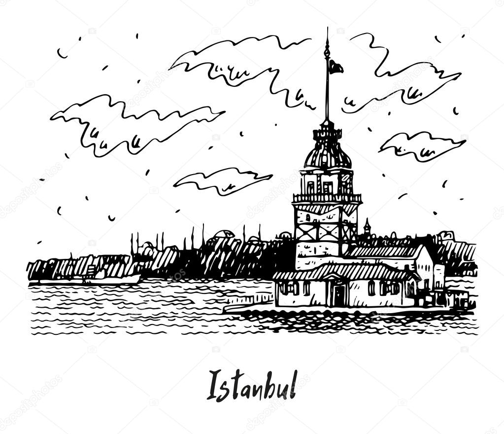 View of Maiden's Tower on the Bosphorus strait, Istanbul, Turkey. 