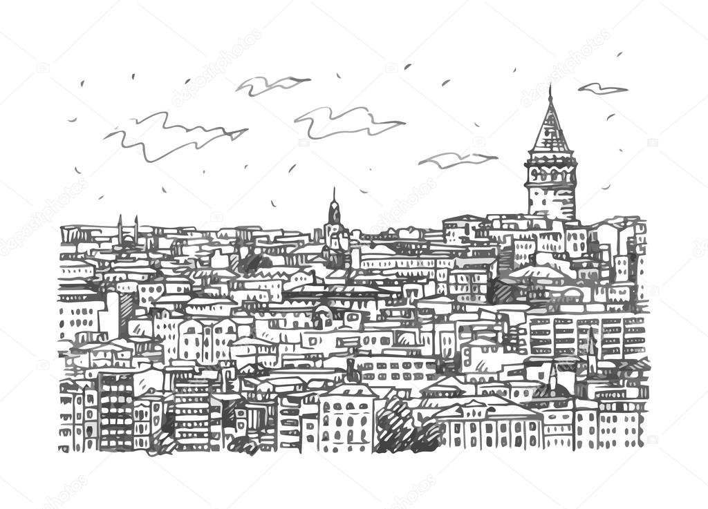 Istanbul cityscape with Galata Tower. 