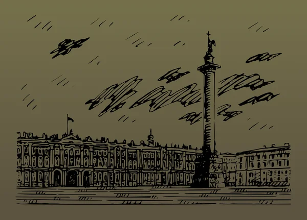 Вид зимового палацу та Олександр стовпця на Палацової площі в Санкт-Петербург, Російська Федерація. — стоковий вектор
