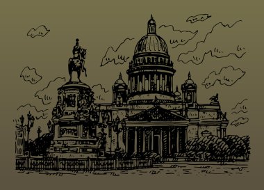 Saint Isaac Katedrali ve İmparator Nicholas Anıtı ben Saint Petersburg, Rusya. 