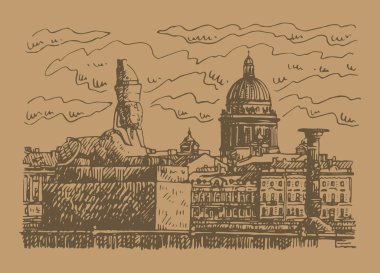 Setin Sankt Petersburg, Rusya Neva Nehri'nin üzerinde Mısır Sfenks. 