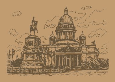 Saint Isaac Katedrali ve İmparator Nicholas Anıtı ben Saint Petersburg, Rusya. 