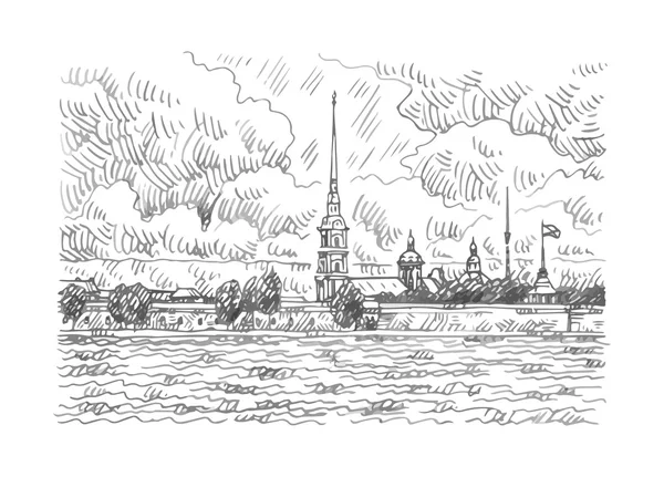 彼得和 Paul Fortress 跨越涅瓦河，圣彼得堡，俄罗斯. 免版税图库矢量图片