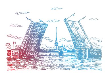 Peter ve Paul Fortress - Saint Petersburg, Rusya'nın sembolü ile Palace Bridge görünümünü. 