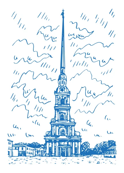 Peter en Paul Cathedral gelegen binnen de Peter en Paul Fortress in Sint-Petersburg, Rusland. — Stockvector