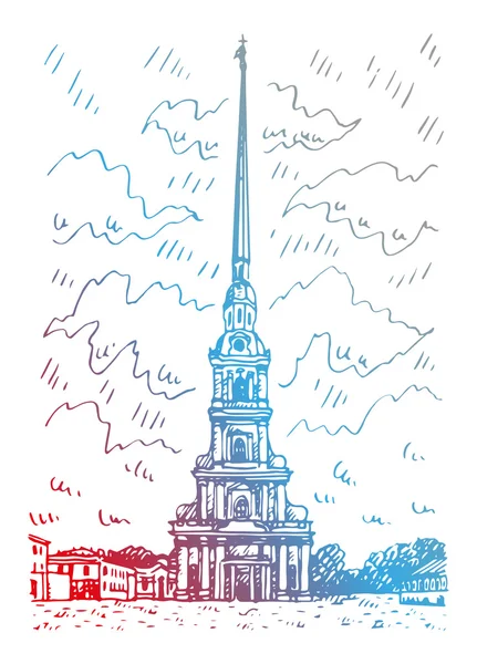 Piotra i Pawła katedry znajduje się wewnątrz Piotra i Pawła twierdzy w Sankt Petersburg, Federacja Rosyjska. — Wektor stockowy
