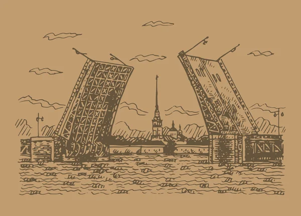 Vista da Ponte do Palácio com a Fortaleza de Pedro e Paulo - símbolo de São Petersburgo, Rússia . — Vetor de Stock