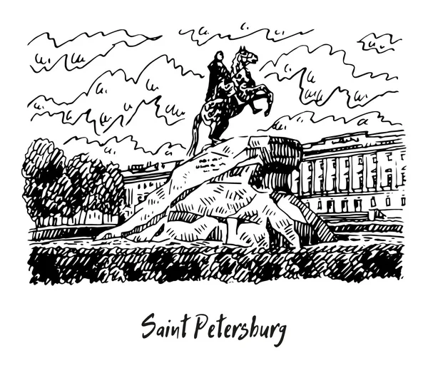 Statue de Pierre le Grand (Cavalier de bronze) à Saint-Pétersbourg, Russie . — Image vectorielle