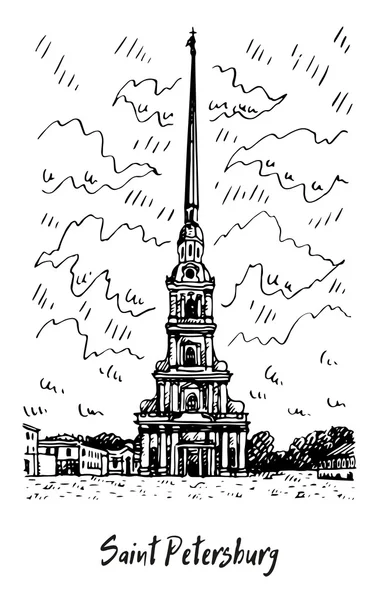 Catedral de Pedro y Pablo ubicada dentro de la fortaleza de Pedro y Pablo en San Petersburgo, Rusia . — Vector de stock