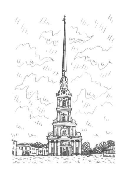 Catedral de Pedro y Pablo ubicada dentro de la fortaleza de Pedro y Pablo en San Petersburgo, Rusia . — Vector de stock