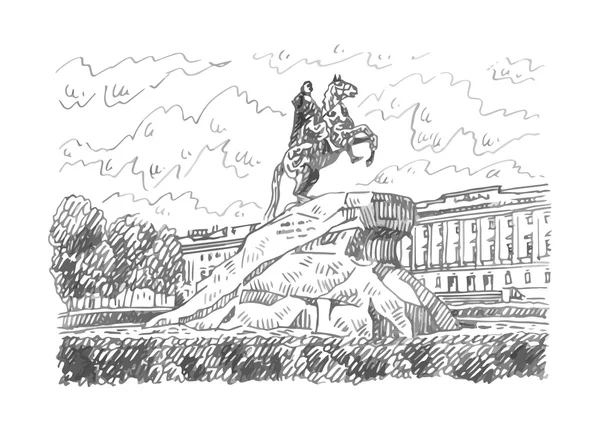 Staty av Peter stort (brons Horseman) i Sankt Petersburg, Ryssland. — Stock vektor