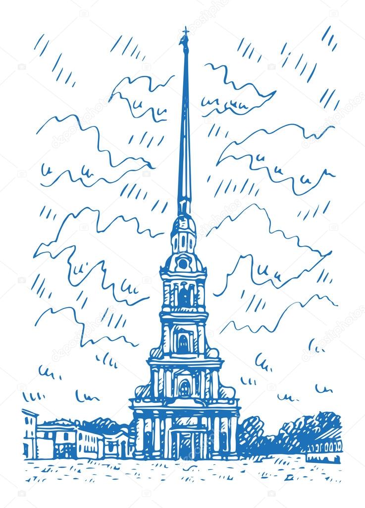 Рисунок петропавловской крепости для детей карандашом
