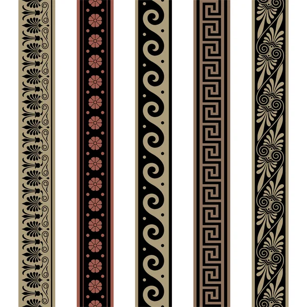 Greek border ornaments. Seamless decoration patterns. — Stock Vector