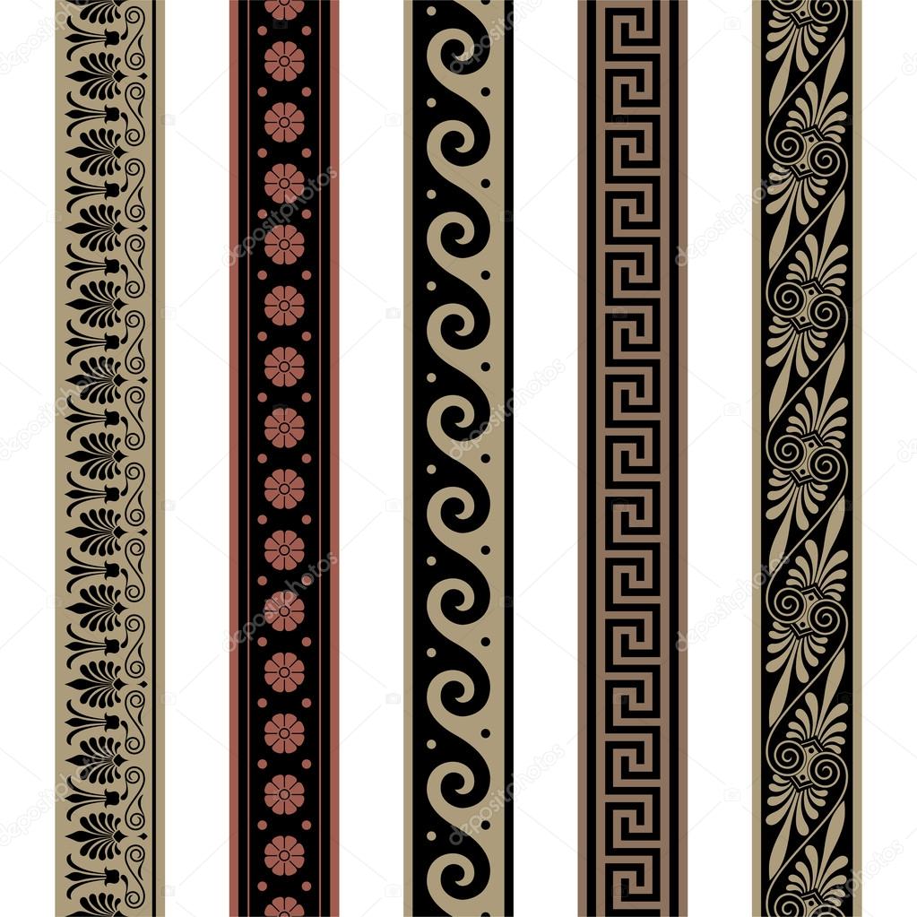 Greek border ornaments. Seamless decoration patterns.