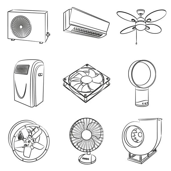 Acondicionadores de aire y ventiladores — Vector de stock