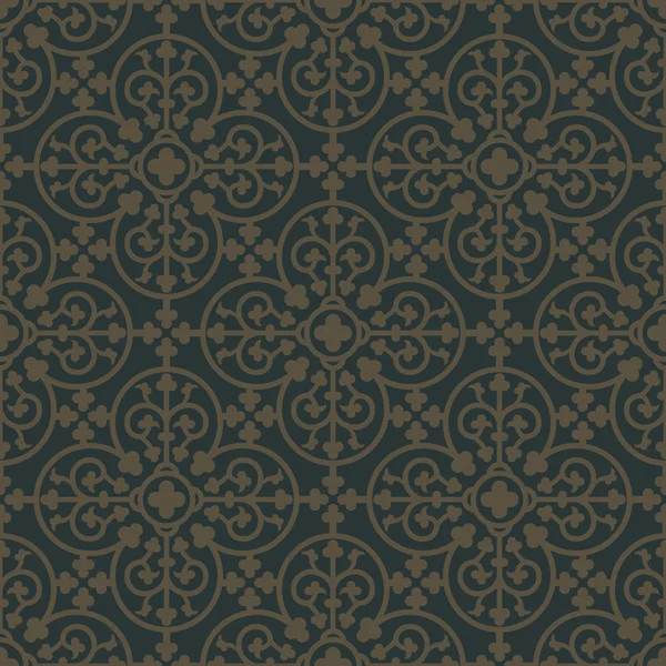 Golden seamless pattern on a dark green background. — Stockvector