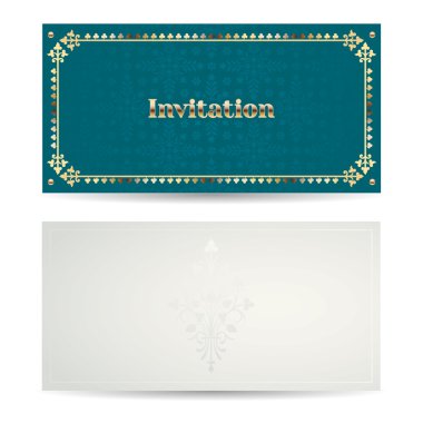 Vector vintage luxury horizontal invitation with a beautiful pattern and border.