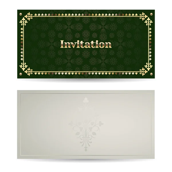 Invitation horizontale vintage vectorielle de luxe avec un beau motif et une frontière . — Image vectorielle