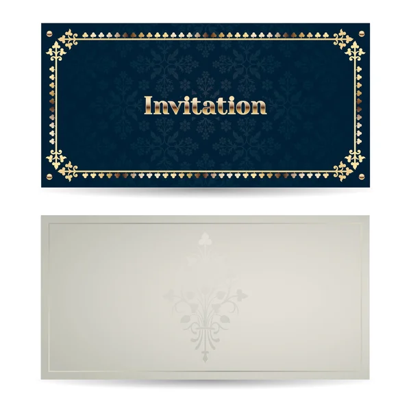 Vector vintage luxury horizontal invitation with a beautiful pattern and border. — Wektor stockowy
