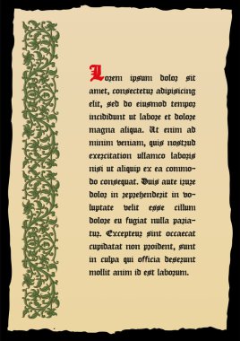 Bir ortaçağ tarzı eski kitap sayfası.