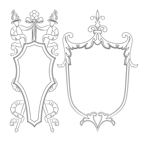 Outline luxury decorative ornate shield, frame and border. — Stock Vector