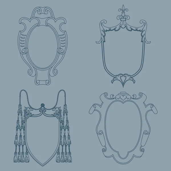 Vintage luxo decorativo escudo ornamentado, moldura e fronteira. Conjunto de brasão de armas . — Vetor de Stock