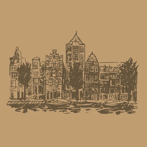 Illustration vectorielle du remblai à Amsterdam (Hollande, Pays-Bas, Europe) ). — Image vectorielle