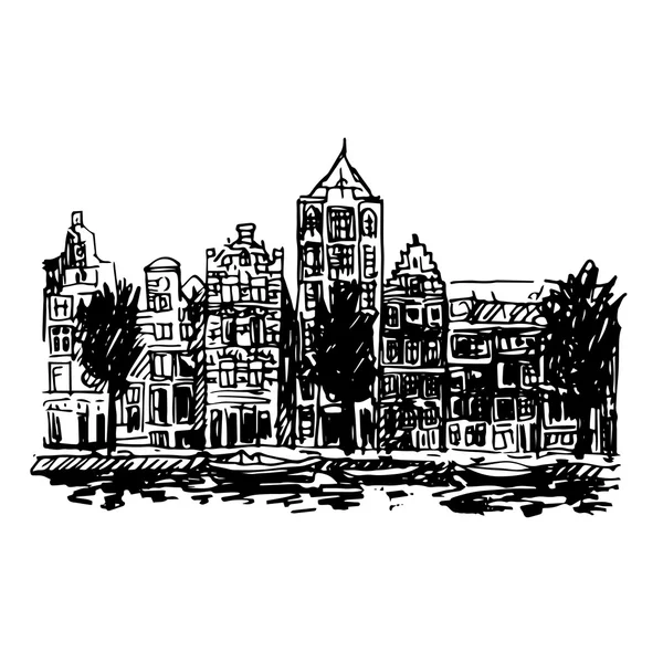 Ilustración vectorial del terraplén en Amsterdam (Holanda, Países Bajos, Europa ). — Archivo Imágenes Vectoriales