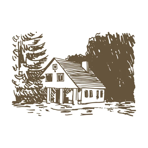 Vue de la maison de campagne dans les bois . — Image vectorielle