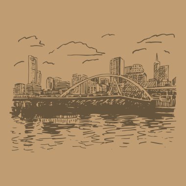 Melbourne, Avustralya'nın görünümü. Southgate yaya köprüsü Yarra Nehri.