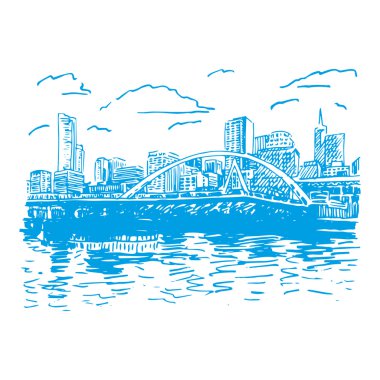 Melbourne, Avustralya'nın görünümü. Southgate yaya köprüsü Yarra Nehri.