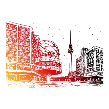 TV Kulesi ve dünya saati Alexanderplatz adlı tren istasyonu, Berlin, Almanya.