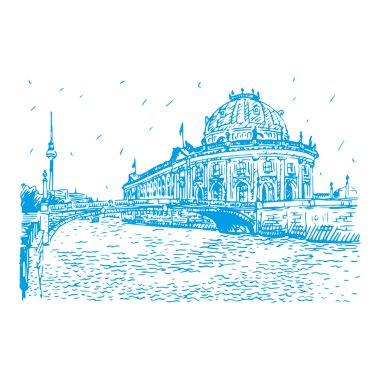 Bode Müzesi Spree Nehri üzerinde ve Fernsehturm de merkezi Berlin, Almanya.