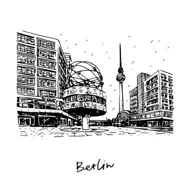 TV Kulesi ve dünya saati Alexanderplatz adlı tren istasyonu, Berlin, Almanya.
