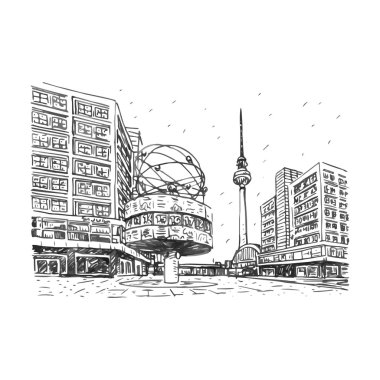 TV Kulesi ve dünya saati Alexanderplatz adlı tren istasyonu, Berlin, Almanya.