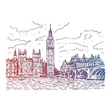 Palace of Westminster, Elizabeth Kulesi (Big Ben) ve Westminster Bridge. Londra, İngiltere.