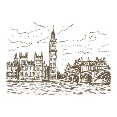 Palace of Westminster, Elizabeth Kulesi (Big Ben) ve Westminster Bridge. Londra, İngiltere.