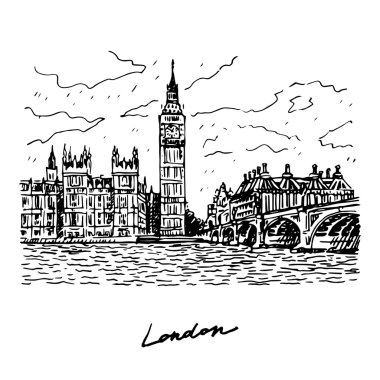 Palace of Westminster, Elizabeth Kulesi (Big Ben) ve Westminster Bridge. Londra, İngiltere.
