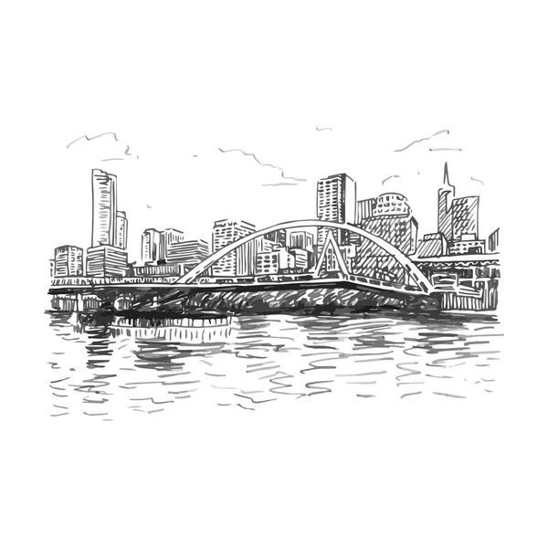 View of Melbourne, Australia. Southgate Footbridge across the river Yarra. — Stock Vector